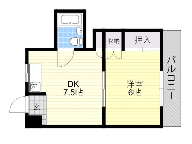 安岡マンション(1DK/4階)の間取り写真