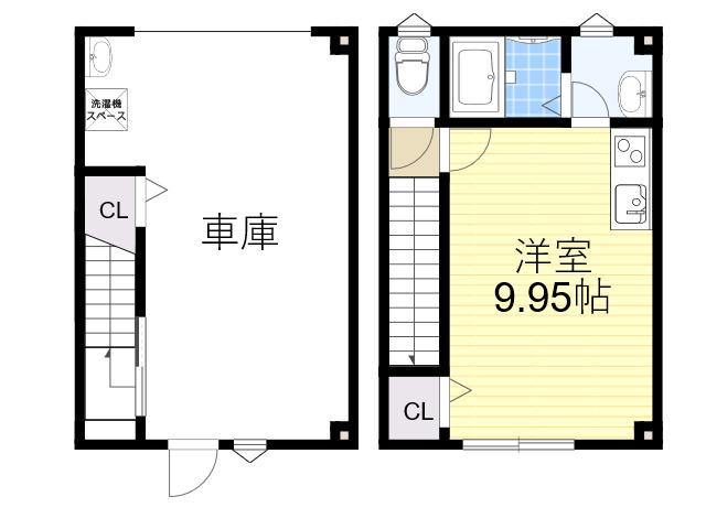 GARAGE HOUSE WOODS(ワンルーム)の間取り写真
