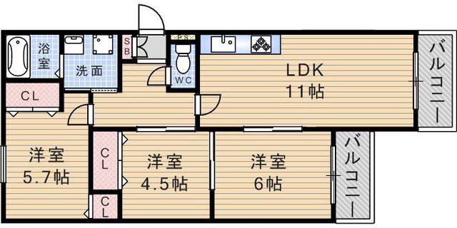 アネックス野間北(3LDK/2階)の間取り写真