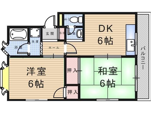 グリーンフォレスト武庫之荘3号館(2DK/1階)の間取り写真