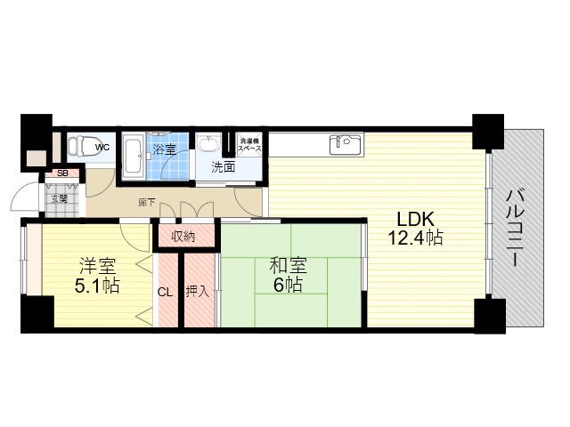 ケーフィル塚口(2LDK/7階)の間取り写真