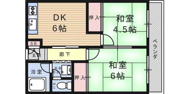 西武庫松崎マンション(2DK/1階)の間取り写真