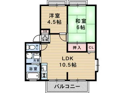 ドエルヒロ武庫之荘A棟(2LDK/2階)の間取り写真