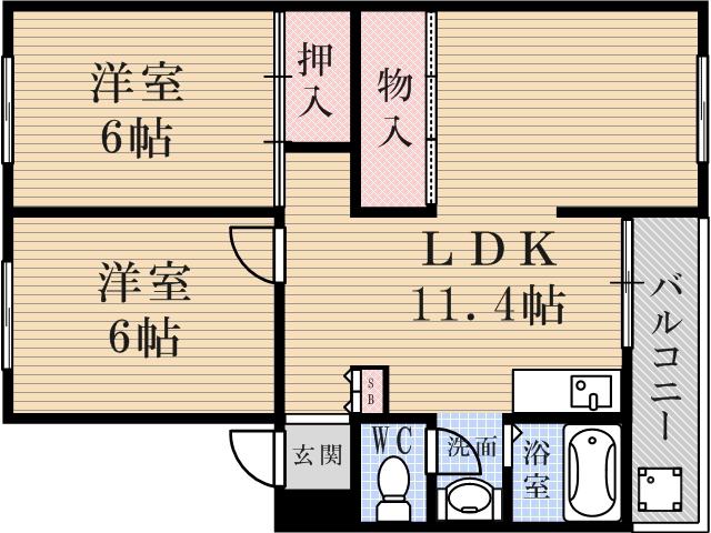 クローカスハイツ(2LDK/2階)の間取り写真