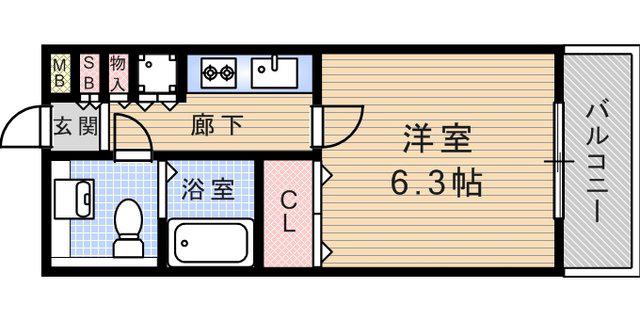 コータース武庫之荘(1K/3階)の間取り写真