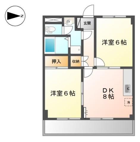 プリムローズ西野(2DK/4階)の間取り写真