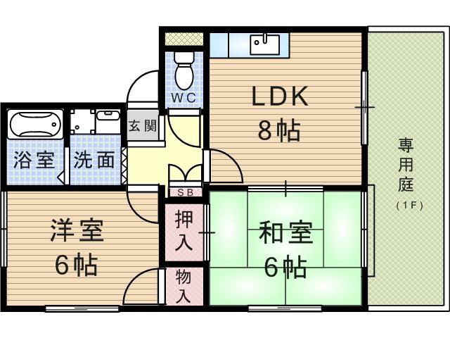 アフィニティ(2LDK/1階)の間取り写真