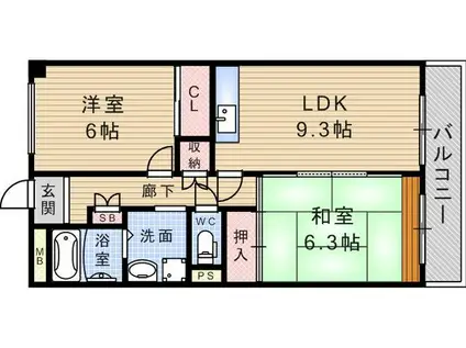 レガシー塚口(2LDK/4階)の間取り写真