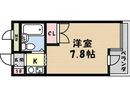 ジョイフル北武庫之荘Ⅰ(ワンルーム/4階)の間取り写真