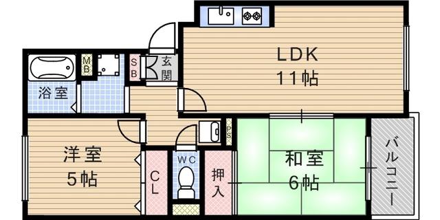 ビューラー藤木(2LDK/3階)の間取り写真
