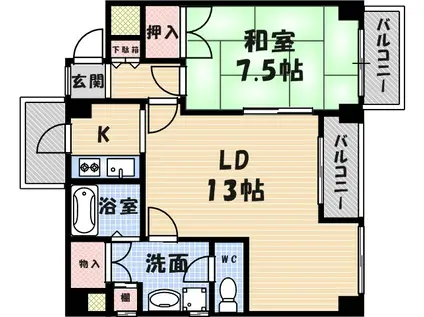 プレシードB棟(1LDK/3階)の間取り写真