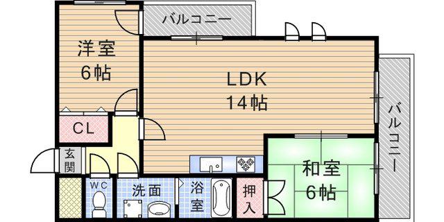ラディエ南武庫之荘(2LDK/4階)の間取り写真