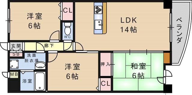 ヴィサージュ武庫之荘(3LDK/2階)の間取り写真