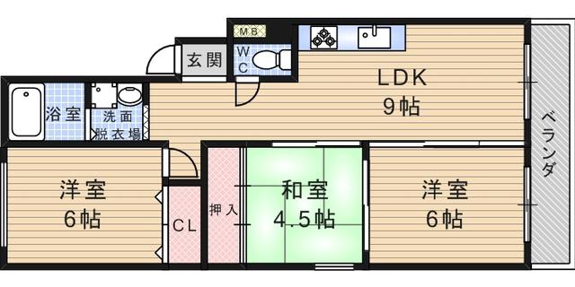 ニューエクセル武庫之荘(3LDK/1階)の間取り写真