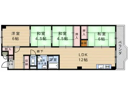 サンワコーポラス(4LDK/2階)の間取り写真