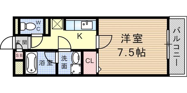 グラント塚口(1K/3階)の間取り写真