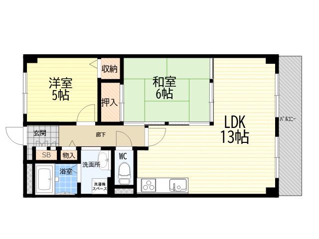 ラヴィール若宮(2LDK/4階)の間取り写真