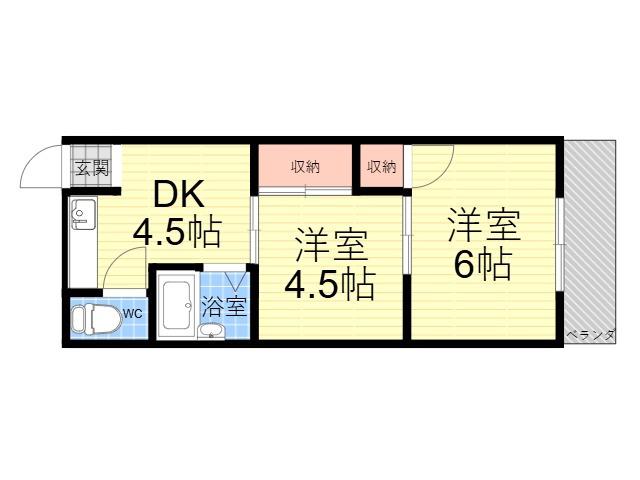 サンハイツ伊丹(2DK/3階)の間取り写真