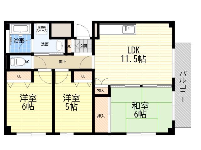 クレール桜ヶ丘(3LDK/1階)の間取り写真