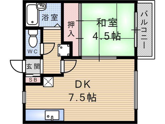 ローズ武庫之荘(1DK/1階)の間取り写真