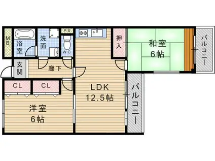 パレエシャロット(2LDK/3階)の間取り写真