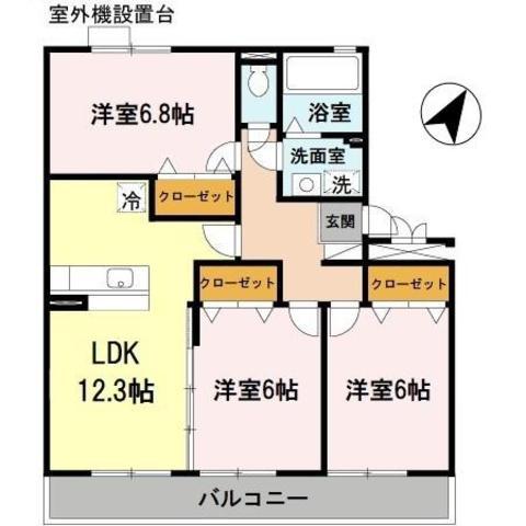 SUNNY COURTA棟(3LDK/3階)の間取り写真
