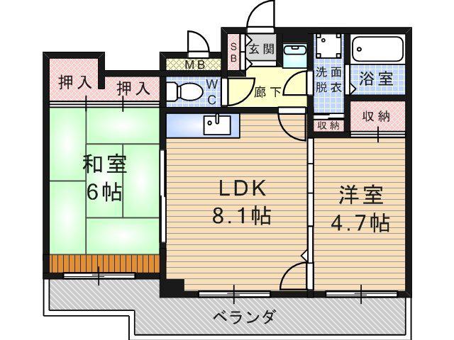 ラヴィアンローズ津田(2LDK/5階)の間取り写真