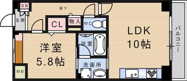 アウローラ武庫之荘(1LDK/6階)の間取り写真