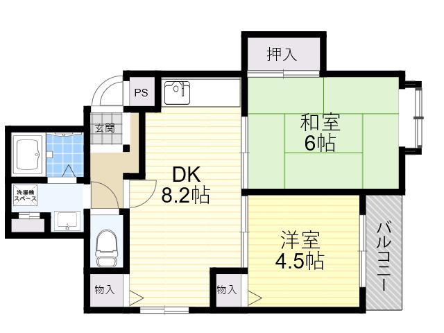 エスポワール武庫之荘2(2DK/1階)の間取り写真