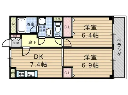 インタルシオ武庫之荘(2DK/3階)の間取り写真