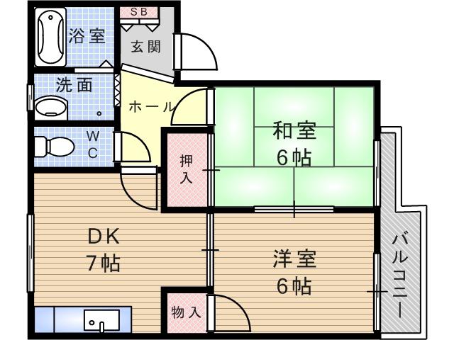 サンハイツヴィレッジ1(2DK/2階)の間取り写真