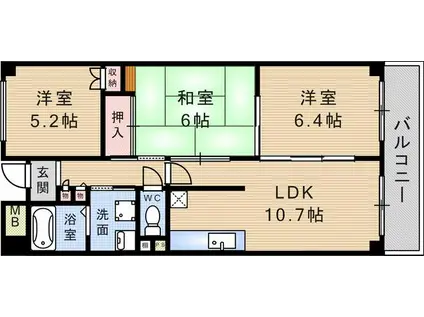 ノース WING(3LDK/3階)の間取り写真