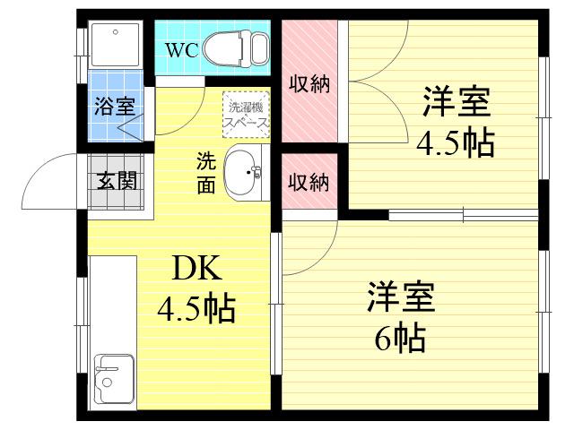 めぐみハイツA棟(2DK/2階)の間取り写真