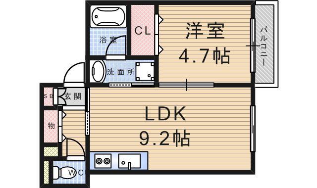 バロンガーデン武庫之荘(1LDK/3階)の間取り写真