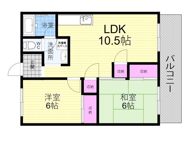 ハイツ八興(2LDK/4階)の間取り写真