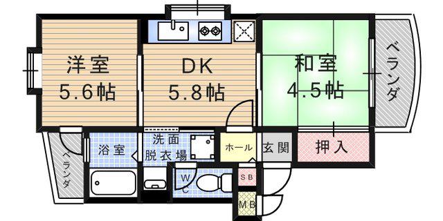 エスポワール武庫之荘(2DK/2階)の間取り写真