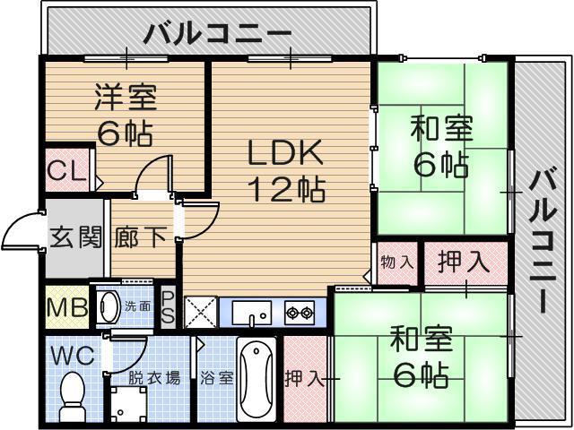 アルカディア武庫之荘東(3LDK/4階)の間取り写真
