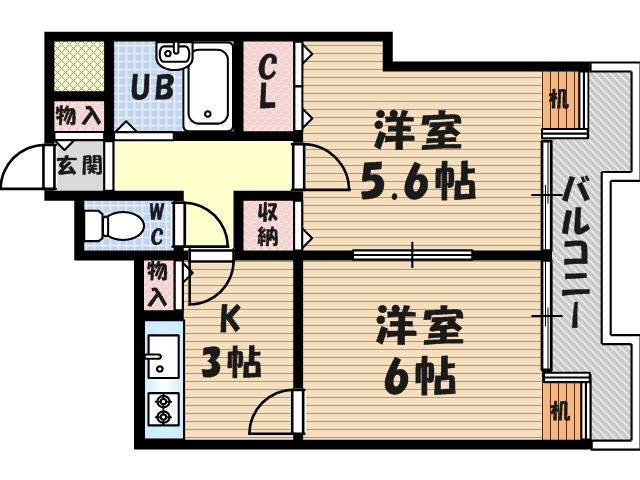 メゾン大和7号館(2K/6階)の間取り写真