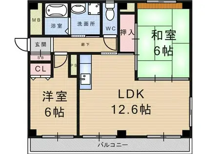 サンセリテ1源(2LDK/3階)の間取り写真