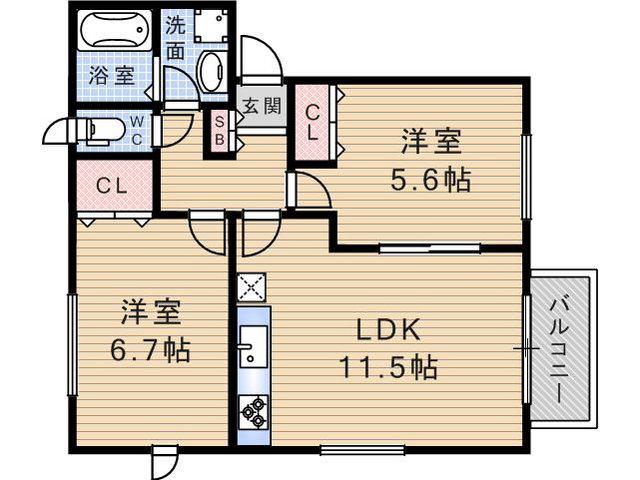 Sフラット(2LDK/2階)の間取り写真