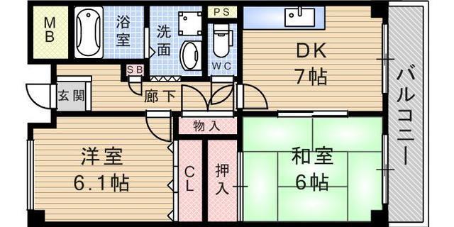 トゥエルブイナバソウ(2DK/7階)の間取り写真