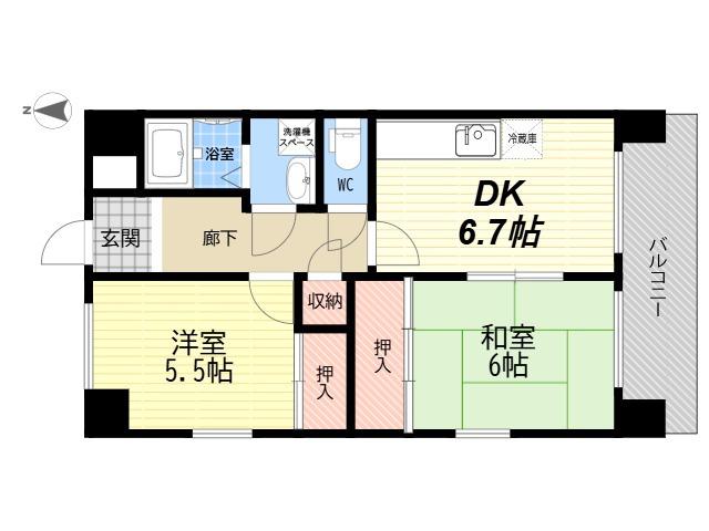 ボナ-ル北ノ口(2DK/2階)の間取り写真