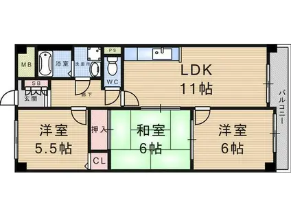 ラフォーレ武庫之荘(3LDK/2階)の間取り写真