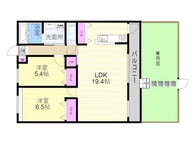 エルミナール南野(2LDK/1階)の間取り写真