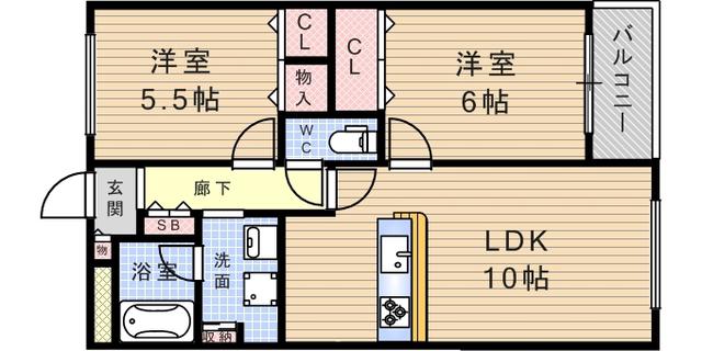 アジュール塚口(2LDK/3階)の間取り写真