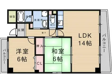 ファミーユ武庫之荘(2LDK/3階)の間取り写真