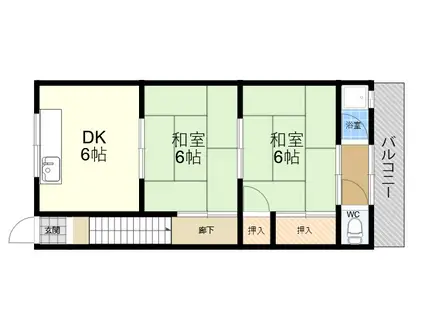 扇荘(2DK/2階)の間取り写真