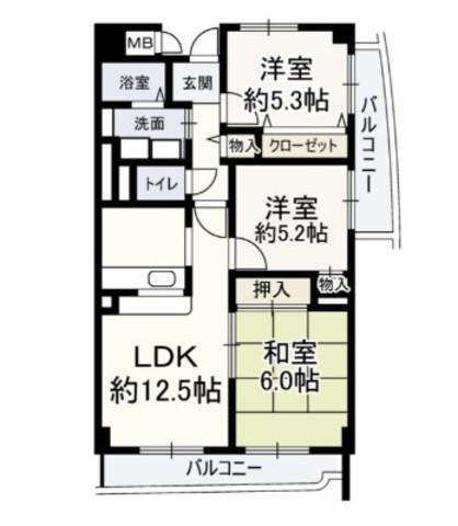 フローラルコート橘(3LDK/4階)の間取り写真