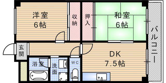 アビタコアⅠ(2DK/4階)の間取り写真