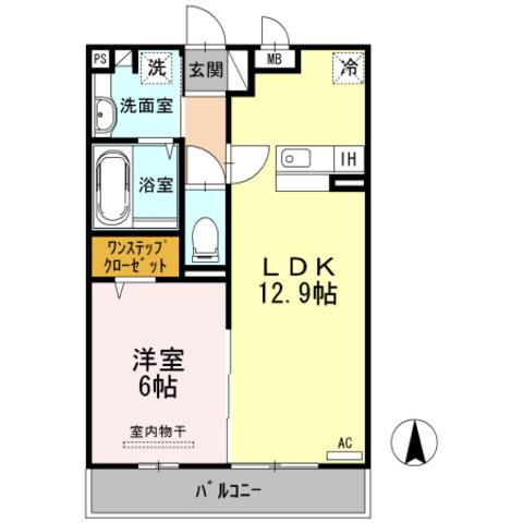 D-ROOMフェニックス武庫川東(1LDK/1階)の間取り写真